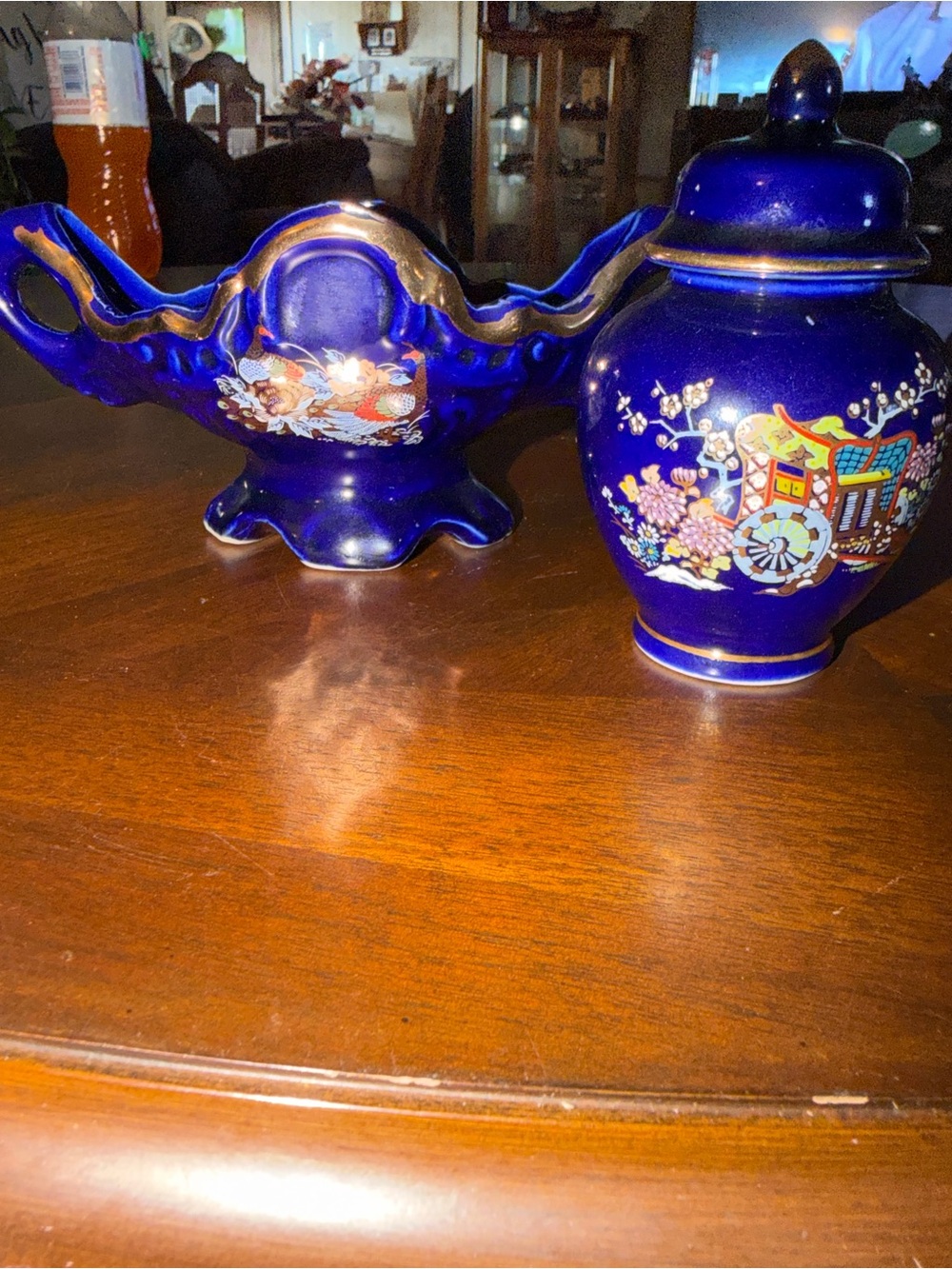 Cobalt Blue Floral Lidded Jar & Compote Set